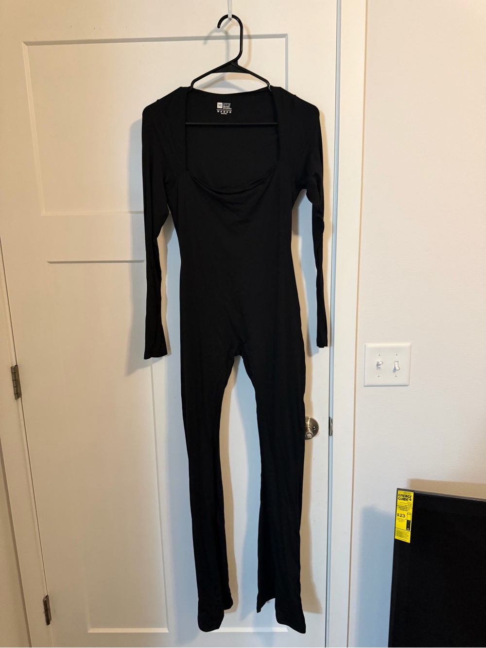 Black Long-Sleeve Scoop-Neck Jumpsuit